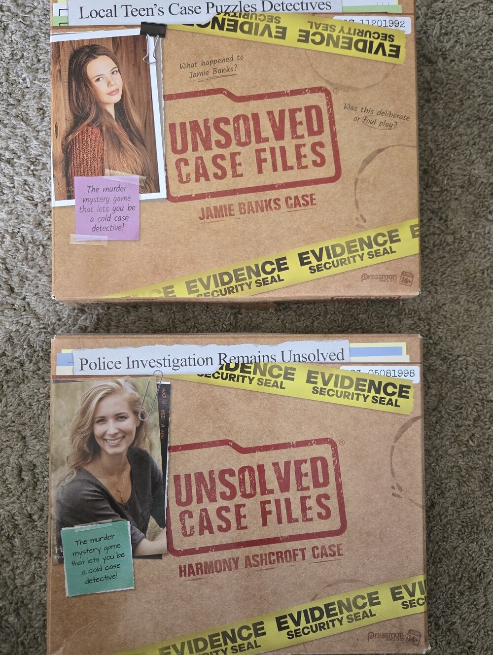 Unsolved Case Files Mystery Game Set - Brown Boxes with Yellow Evidence Tape